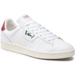 Przecenione Białe Niskie sneakersy męskie z gładkiej skóry marki Lacoste w rozmiarze 46 