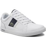 Przecenione Białe Niskie sneakersy męskie z gładkiej skóry marki Lacoste w rozmiarze 44 