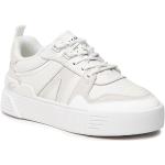 Przecenione Białe Niskie sneakersy damskie z gładkiej skóry marki Lacoste w rozmiarze 41 