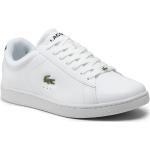Przecenione Białe Niskie sneakersy męskie z gładkiej skóry marki Lacoste w rozmiarze 41 