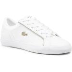 Przecenione Białe Buty skórzane damskie z gładkiej skóry marki Lacoste w rozmiarze 39 