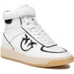 Przecenione Białe Wysokie sneakersy damskie z gładkiej skóry marki PINKO w rozmiarze 36 