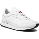 Przecenione Białe Niskie sneakersy męskie z gładkiej skóry marki Tommy Hilfiger w rozmiarze 42 