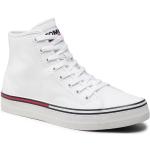 Przecenione Białe Wysokie sneakersy męskie dżinsowe marki Tommy Hilfiger TOMMY JEANS w rozmiarze 42 