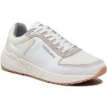 Przecenione Białe Niskie sneakersy męskie z gładkiej skóry marki Trussardi w rozmiarze 45 
