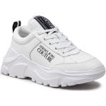 Przecenione Białe Niskie sneakersy męskie z gładkiej skóry marki VERSACE Jeans Couture w rozmiarze 43 