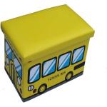Żółte Kosze na zabawki rozkładane z motywem autobusów 