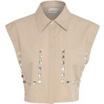Beżowe Bluzki z kołnierzykiem damskie z krótkimi rękawami eleganckie marki Gestuz w rozmiarze S 