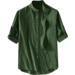Zielone Koszule ze stójką męskie do prania ręcznego z krótkimi rękawami bawełniane na lato w rozmiarze 3 XL 