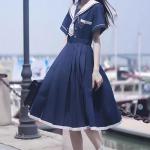Niebieskie Sukienki z krótkim rękawem damskie do prania ręcznego z krótkimi rękawami w stylu casual na lato w rozmiarze XL japońskie 
