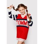 Czerwone Sukienki dziecięce dzianinowe dla dziewczynek marki Tommy Hilfiger 