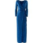 Niebieskie Długie sukienki damskie z cekinami z dekoltem w serek w rozmiarze L 