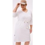 Białe Sukienki dla puszystych damskie z rękawami 3/4 bawełniane z dekoltem w serek marki BLUE SHADOW w rozmiarze dużym Made in Poland 