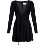 Czarne Sukienki na zamek damskie z długimi rękawami z wiskozy z dekoltem w serek marki Saint Laurent Paris Saint Laurent w rozmiarze XL francuskie 