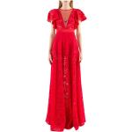 Czerwone Sukienki wizytowe damskie z krótkimi rękawami przezroczyste z dekoltem w serek w rozmiarze XS 
