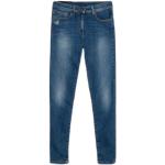 Niebieskie Elastyczne jeansy damskie z ozdobnym strasem Skinny fit dżinsowe marki Twinset 