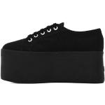 Czarne Sneakersy na koturnie damskie oddychające marki SUPERGA w rozmiarze 42 - wysokość obcasa od 7cm do 9cm 