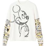 Białe Bluzy damskie z motywem myszy z długimi rękawami eleganckie z wiskozy z okrągłym dekoltem marki Desigual w rozmiarze L Myszka Miki i przyjaciele Myszka Miki 