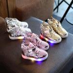 Szare Sneakersy sznurowane męskie LED brokatowe sportowe ze skóry syntetycznej 