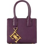 Fioletowe Shopper bags damskie z odpinanym paskiem eleganckie z nappy marki Elisabetta Franchi 