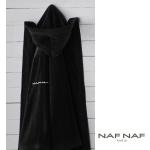 Przecenione Czarne Szlafroki z kapturem damskie haftowane w stylu casual aksamitne marki Naf Naf w rozmiarze XL 