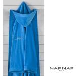 Niebieskie Szlafroki z kapturem damskie haftowane w stylu casual aksamitne marki Naf Naf w rozmiarze XL 