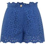 Niebieskie Krótkie spodnie damskie z falbankami haftowane na lato marki PINKO w rozmiarze XS 