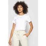 Przecenione Białe Koszulki polo damskie z krótkimi rękawami dżinsowe marki Calvin Klein Jeans w rozmiarze XL 
