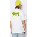 Przecenione Białe Koszulki z nadrukiem męskie z krótkimi rękawami bawełniane z okrągłym dekoltem marki Converse Cons w rozmiarze L 