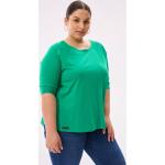 Zielone Bluzki damskie z krótkimi rękawami bawełniane z kolekcji plus size marki BLUE SHADOW w rozmiarze dużym Made in Poland 