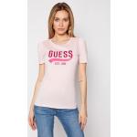 Przecenione Różowe Koszulki polo damskie z krótkimi rękawami marki Guess w rozmiarze S 