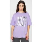 Przecenione Fioletowe Koszulki z nadrukiem damskie z krótkimi rękawami bawełniane z okrągłym dekoltem marki Roxy Roxy w rozmiarze XS 