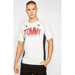 Przecenione Beżowe Koszulki sportowe męskie z krótkimi rękawami marki Tommy Hilfiger Sport w rozmiarze L 