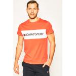Przecenione Pomarańczowe Koszulki sportowe męskie z krótkimi rękawami marki Tommy Hilfiger Sport w rozmiarze L 