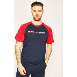 Przecenione Granatowe Koszulki sportowe męskie z krótkimi rękawami marki Tommy Hilfiger Sport w rozmiarze M 