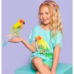 Niebieskie Bluzki dziecięce dla dziewczynek z frędzlami z motywem papug 
