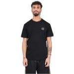 Czarne Koszulki piłkarskie męskie z krótkimi rękawami eleganckie z wiskozy na wiosnę marki Emporio Armani w rozmiarze XL 