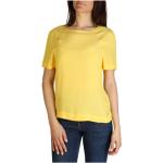 Żółte Koszulki damskie do prania w pralce z krótkimi rękawami gładkie z wiskozy z okrągłym dekoltem na wiosnę marki Tommy Hilfiger w rozmiarze S 