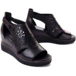 Przecenione Czarne Sandały na koturnie damskie Rzepy na lato marki Tamaris w rozmiarze 40 