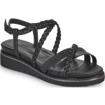 Czarne Sandały skórzane damskie na lato marki Tamaris w rozmiarze 36 - wysokość obcasa od 5cm do 7cm 