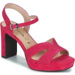 Przecenione Różowe Sandały skórzane damskie na lato marki Tamaris w rozmiarze 36 - wysokość obcasa powyżej 9cm 