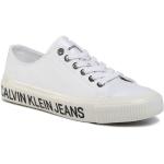 Przecenione Białe Trampki & tenisówki damskie dżinsowe marki Calvin Klein Jeans w rozmiarze 36 