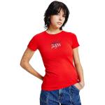 Czerwone Koszulki damskie z krótkimi rękawami dżinsowe marki Tommy Hilfiger w rozmiarze M 