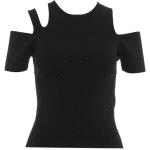 Czarne Bluzki damskie z ozdobnym strasem z krótkimi rękawami eleganckie marki Liu Jo w rozmiarze L 