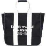 Czarne Shopper bags z juty marki Emporio Armani 