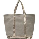 Beżowe Shopper bags damskie w kratkę eleganckie z lnu marki Vanessa Bruno 