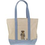 Beżowe Shopper bags haftowane płócienne marki Ralph Lauren 