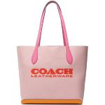 Przecenione Różowe Shopper bags damskie z gładkiej skóry marki Coach 