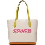 Przecenione Beżowe Shopper bags damskie z gładkiej skóry marki Coach 