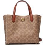 Brązowe Shopper bags damskie z gładkiej skóry marki Coach 